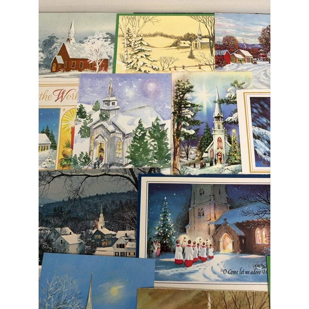 Vintage Christmas Cards Fronts ONLY Churches Cathedrals Scrapbooking Crafts 50+